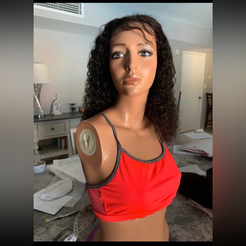 Virgin Dark Brown 100% Curly Human hair, Hand Tied On Lace Front Wig